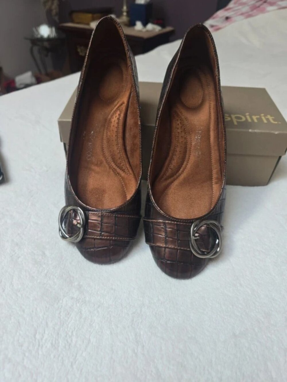 DR. Scholl's metallic crock embossed flats